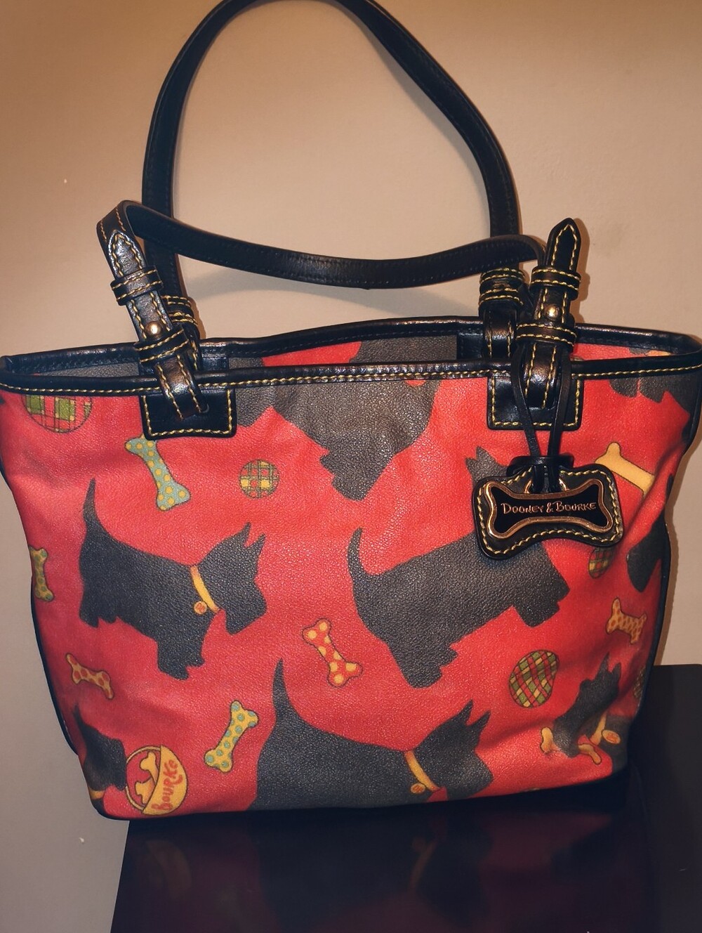 Vintage Dooney & Bourke Red Scottie Dog Print Tote Y2K